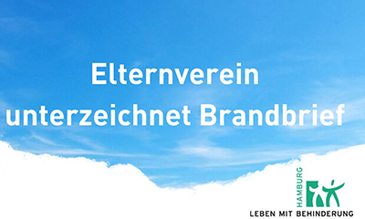 Text "Elternverein unterzeichnet Brandbrief" vor blauem Himmel