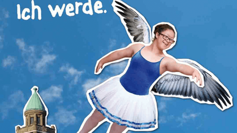 Person mit Flügeln, Text "Ich werde"
